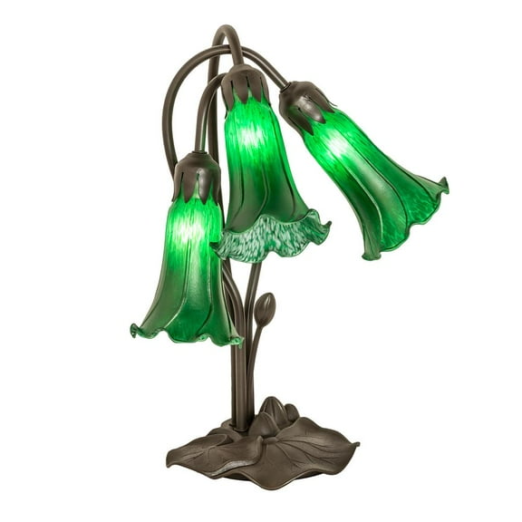 Meyda Lighting 16" High Green Tiffany Pond Lily 3 Light Accent Lamp