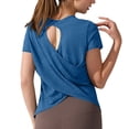 thumbnail image 3 of Tqcoqu Open Back Workout Tops for Women,Casual Short Sleeve Crew Neck Loose Athletic Gym Yoga Tshirts Clothes,Blue Women's S-XL, 3 of 8
