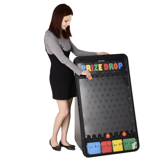 WinSpin 41"x25" Prize Drop Board Foldable Stand Disk Drop Board Game with 12 Playing Pucks for Carnival Tradeshow Party Live Stream