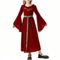 thumbnail image 2 of SERTG Girls Medieval Court Halloween Garb 2-Piece Long Sleeve Dress with Sash Pretend Play Regal Outfit for Kids 5-12 Years(Red,5 Years), 2 of 6