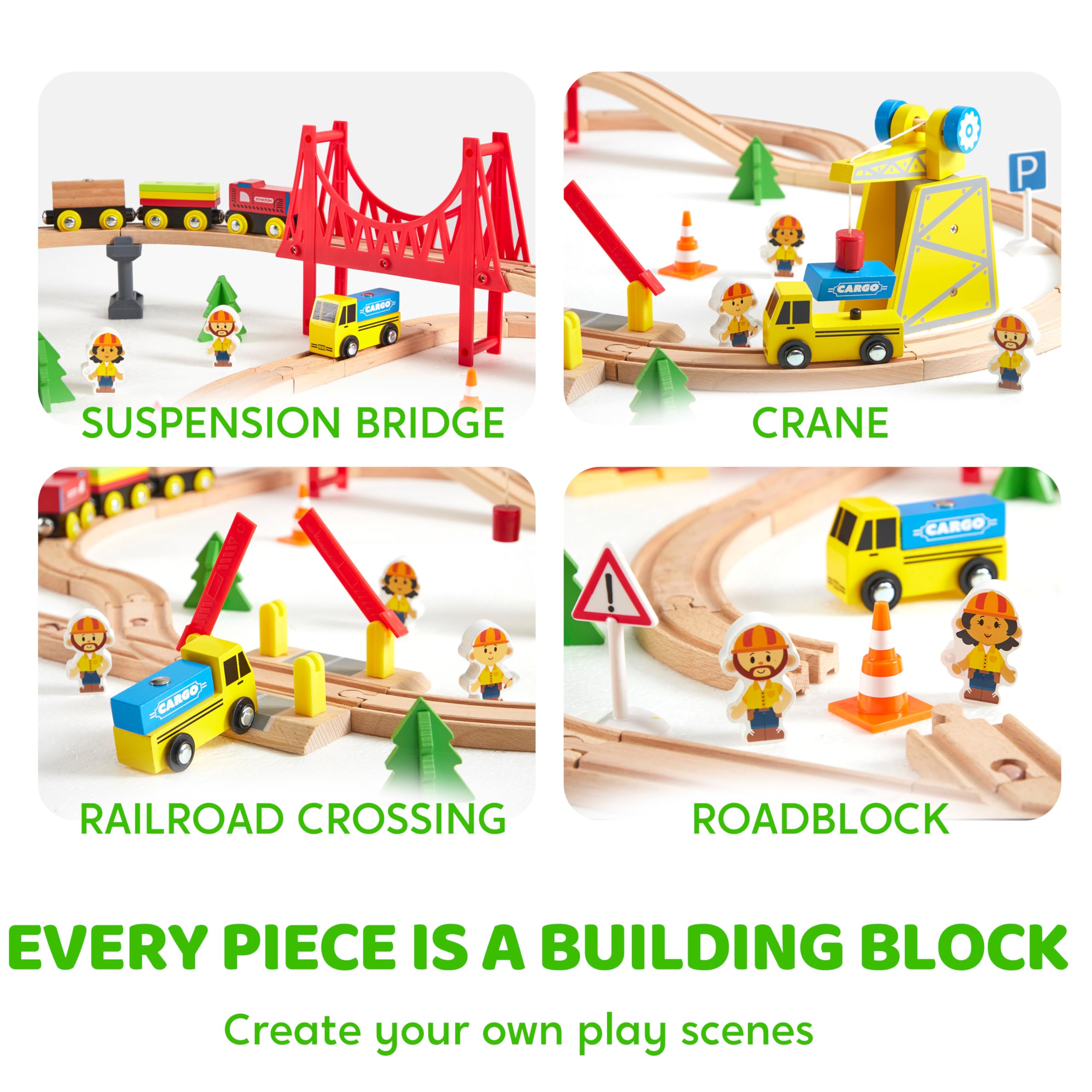Joyfy 60-Piece Wooden Train Track Set with Magnetic Trains photo 6
