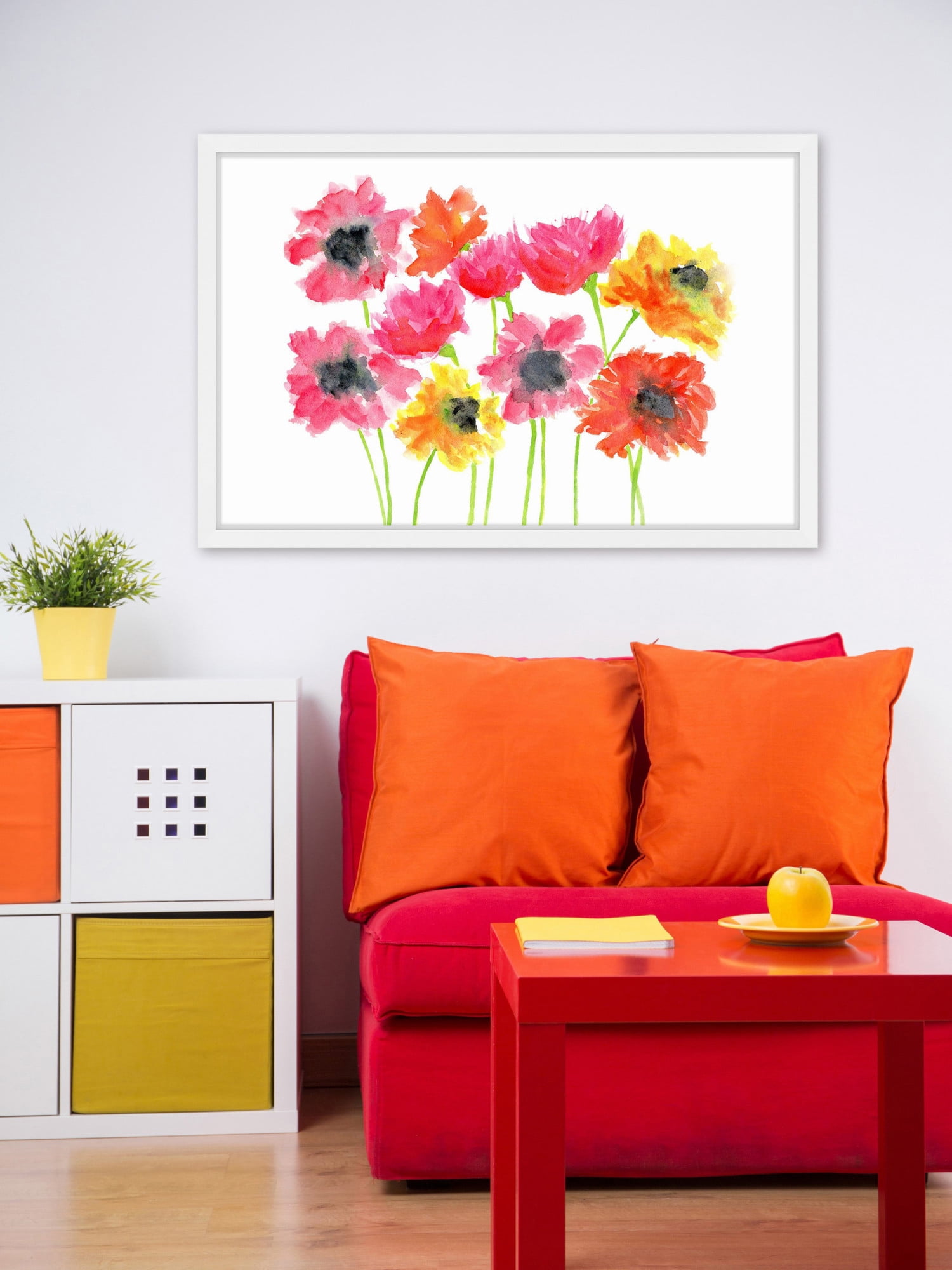 Marmont Hill "Bold Zinnias" by Thimble Sparrow Framed Painting Print