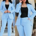 thumbnail image 3 of 2 Pcs/Set Lady Formal Coat Pants Set Turn-down Collar Double-breasted Long Sleeves Jacket Slim Fit Pure Color Trousers Casual Daily Wear Commuting Outfit, 3 of 8