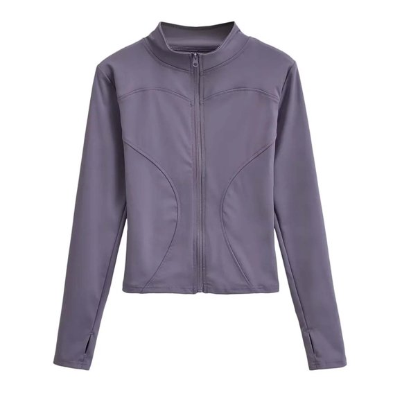 QHFBli Women Jacket Full Zip UP Workout Athletic Cropped Jacket wIth Thumb Holes Running Yoga Sportswear