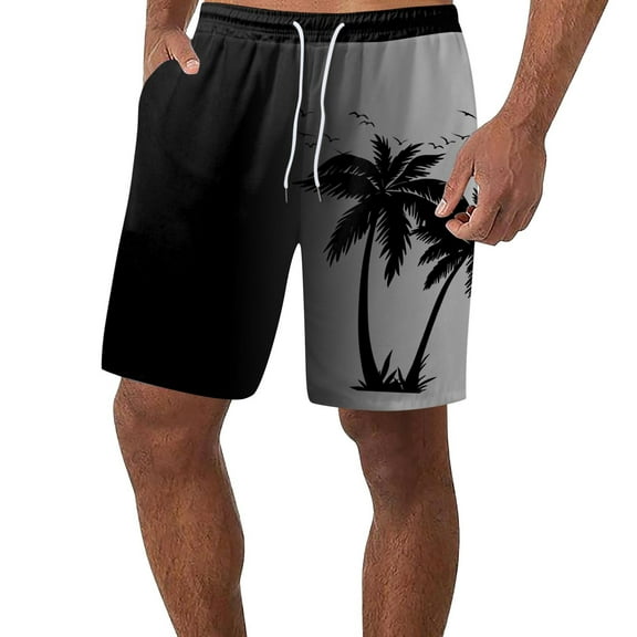 BOOMNY Mens Shorts Casual Hawaiian Coconut Tree Printed Elastic Waist Drawstring Beach Shorts For Man Soft Loose Fit Summer Workout Shorts Leisure Mens Dailywear