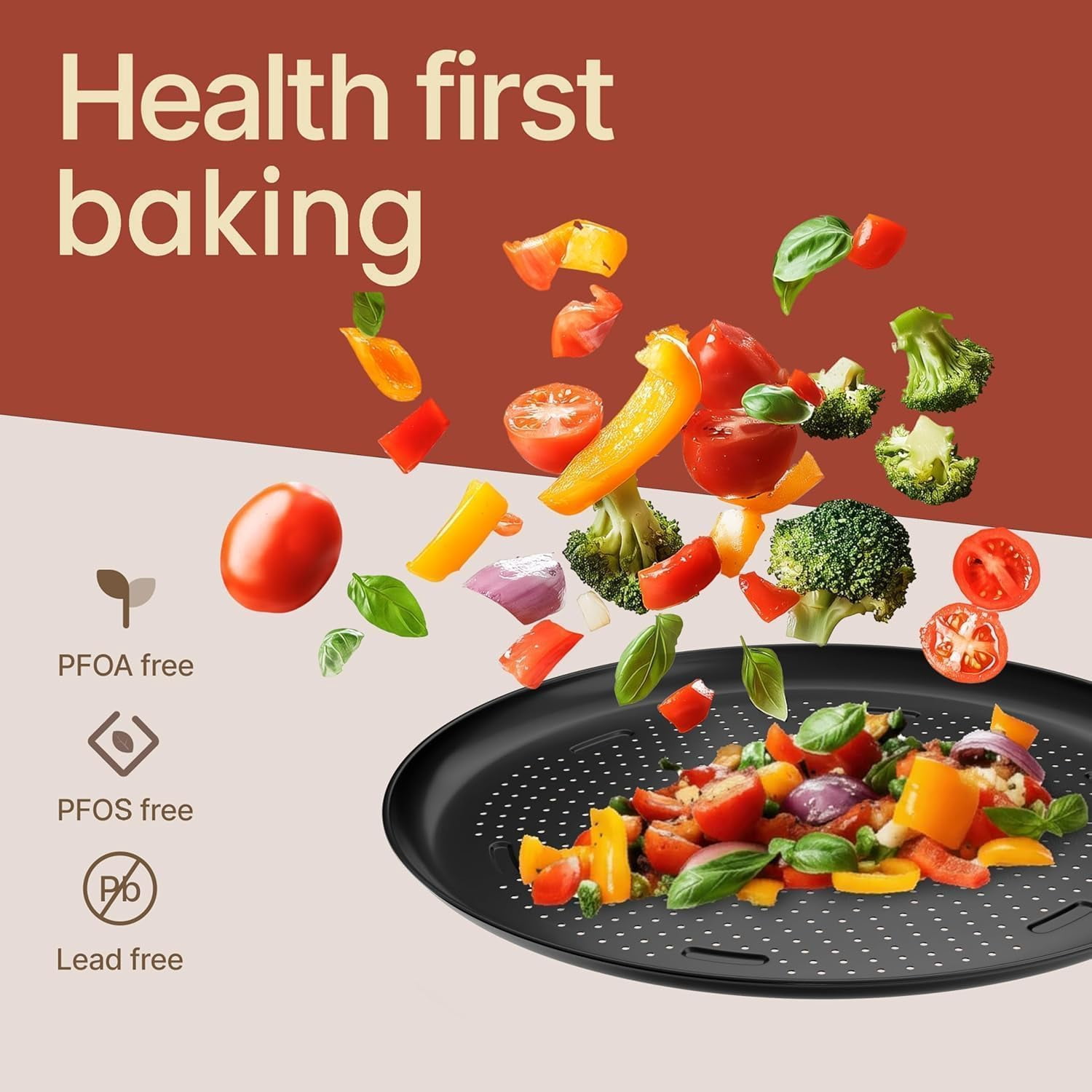 Bakken 16" Non-Stick Perforated Pizza Pan 1 Pack, Round Carbon Steel Tray, Oven & Dishwasher Safe, Durable Nonstick, Black