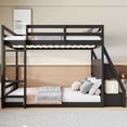 thumbnail image 3 of Harper & Bright Designs Full Over Full Floor Bunk Bed with Drawers & LED Lights, Solid Wood Full Size Bunk Bed Frame with Storage Shelves Bookcase and Charging Station for Bedroom Dormitory, Black, 3 of 20