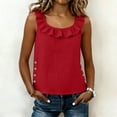 thumbnail image 6 of Qulqfy Sleeveless Womens Blouse Solid Cotton Linen Crew Neck Casual Loose Ruffle Trendy Pleat Flowy Hollow Out Women Tops Red XL, 6 of 8