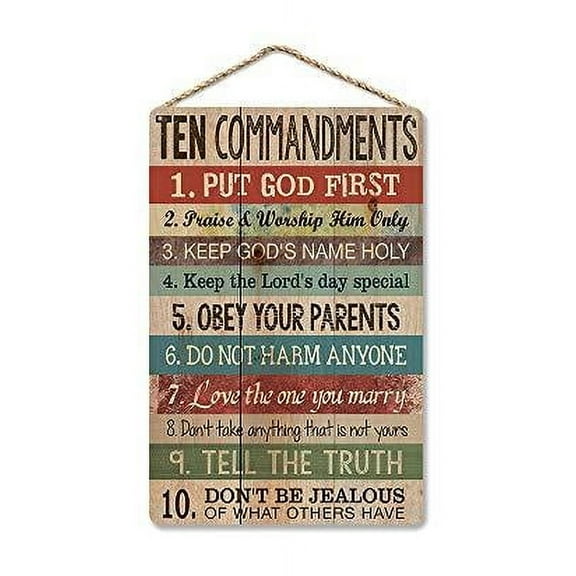 Ten Commandments - Sign Decor Home Wall for Indoor & Outdoor Size: 16 x 12 Inches