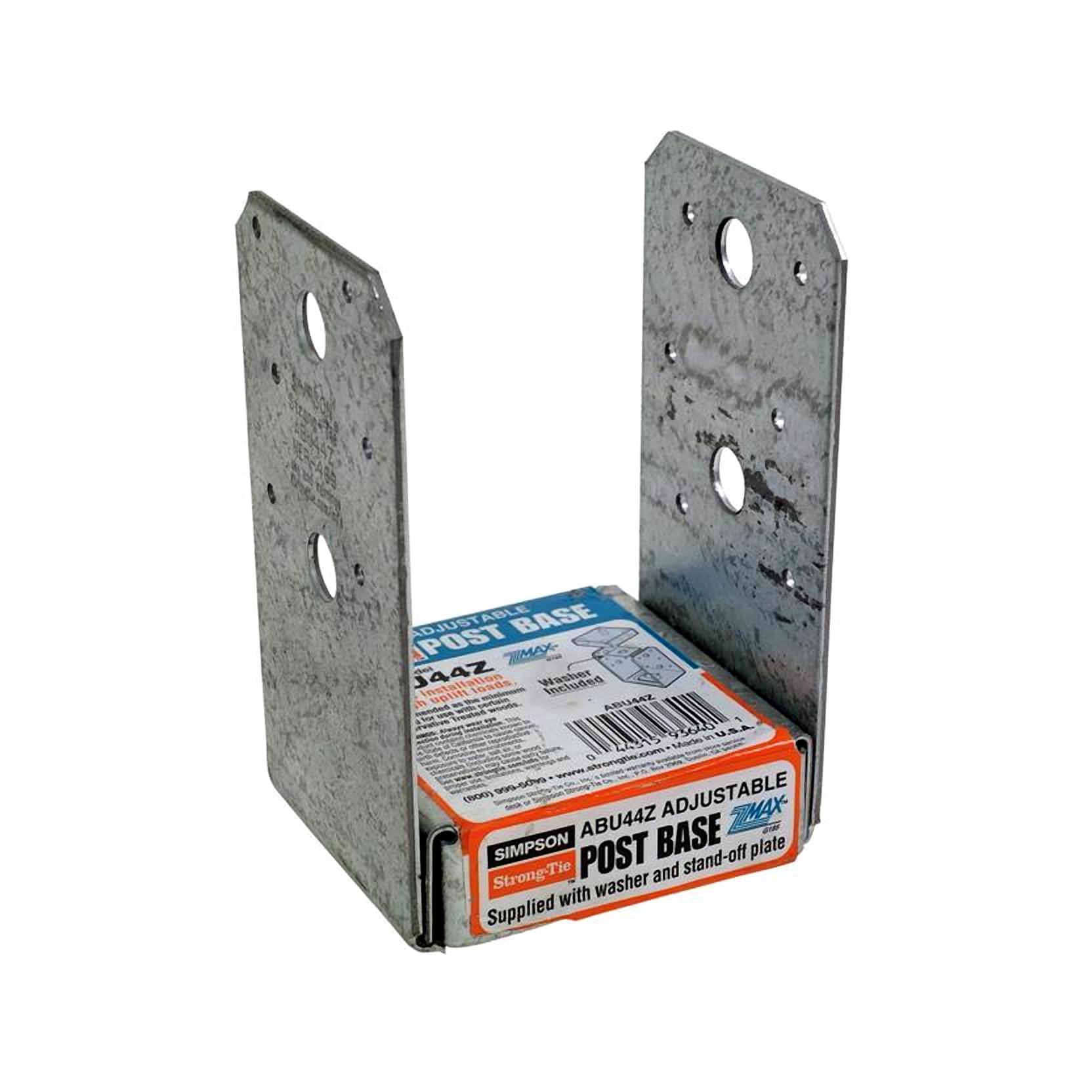 ABU44Z Uplift Post Base, Galvanized Steel, 10 & 12 Gauge, Adjustable, 4 x 4-In. - Quantity 1