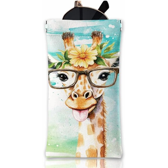 Funny Giraffe Soft Glasses Case Colorful Squeeze Top Eyeglass Case Travel PU Leather Sunglass Case Portable Sunglasses Pouch for Women Men