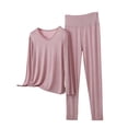 thumbnail image 2 of Aobny Plus Size Womens Pajamas Modal for Older Sleepwear Ankle V-Neck Slim Solid Long Sleeve Pajama Set,Pink,XXXL, 2 of 5