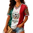 thumbnail image 2 of Mexico 2026 Soccer Cup Fan Jersey for Women, V-Neck Short Sleeve T-Shirt with Flag Color & Soccer Graphic Print, Breathable Casual Sports Tee Pullover Top, 1 PC Red XXXL, 2 of 5