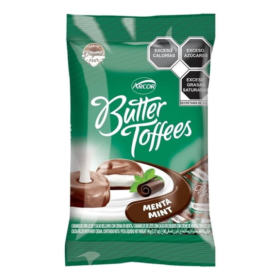 Caramelos Arcor Butter Toffees relleno sabor crema de menta 90 g