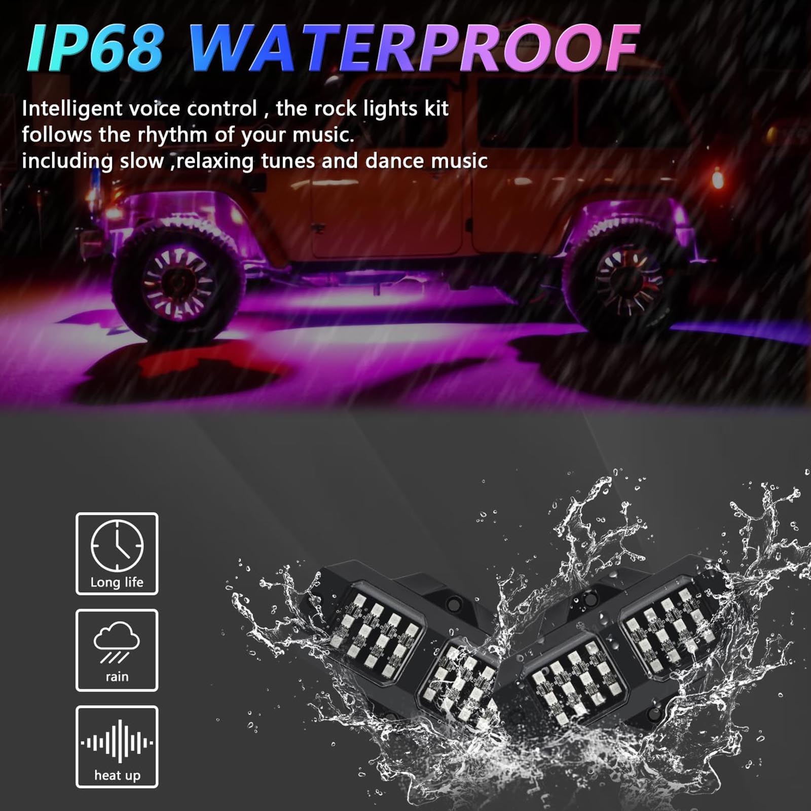 AUTOXBERT 8Pods  RGB Rock Light Neon Underbody Trail Rig Glow Lamp for Offroad SUV Pickup Truck