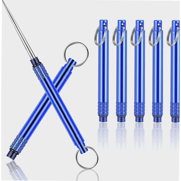 5 Pieces Portable Titanium Toothpicks Metal Pocket Toothpick with Protective Holder Stainless Steel Toothpick Reusable Toothpicks for Picnic Camping Traveling (Blue)