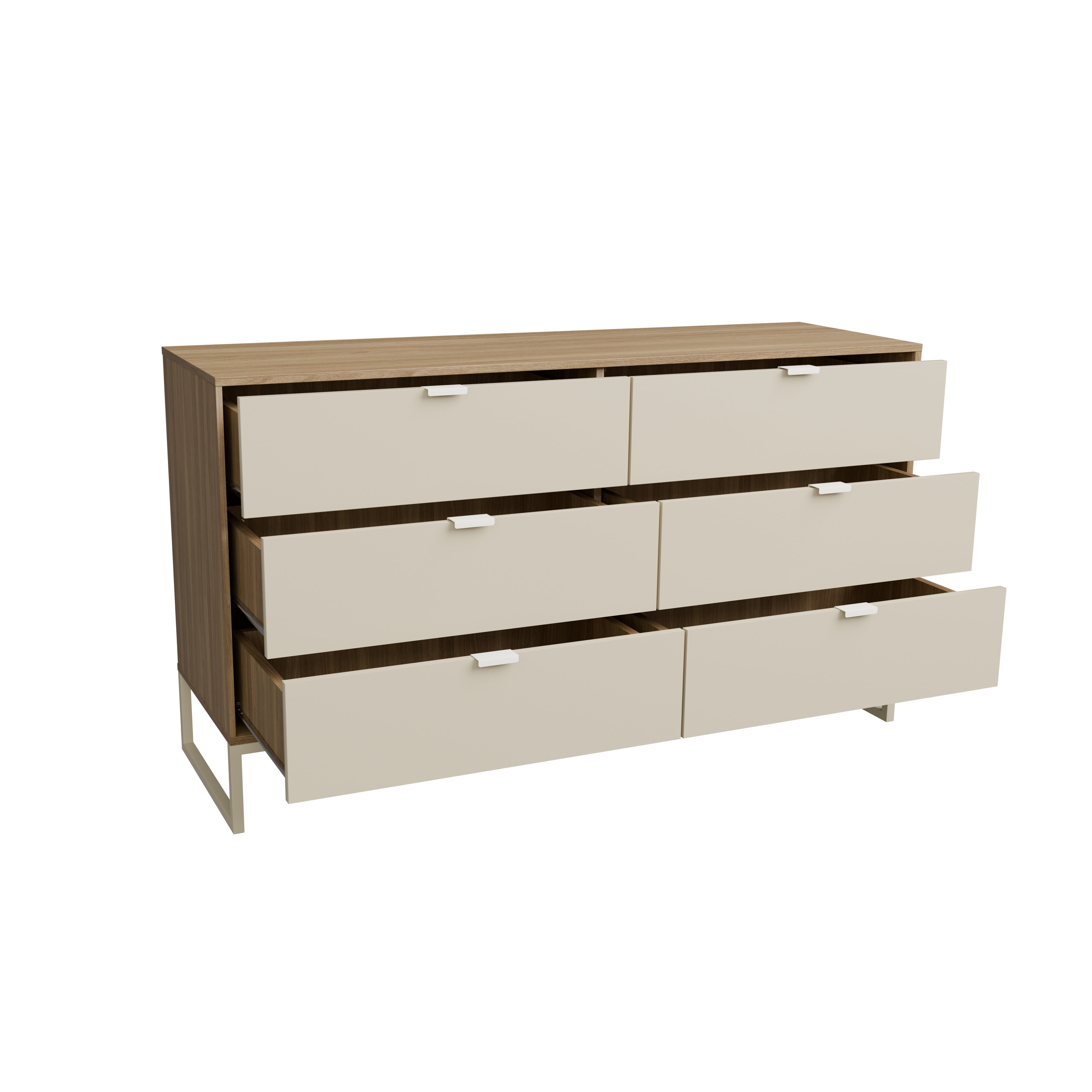 Kappesberg Collins 6-Drawer Dresser – Functionality and Style for Your Bedroom, for Adults and Teens - Light Brown/Creme.