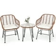 thumbnail image 4 of Costway 3PCS Patio Rattan Bistro Set Coffee Table Armchair Garden Beige Cushion, 4 of 10