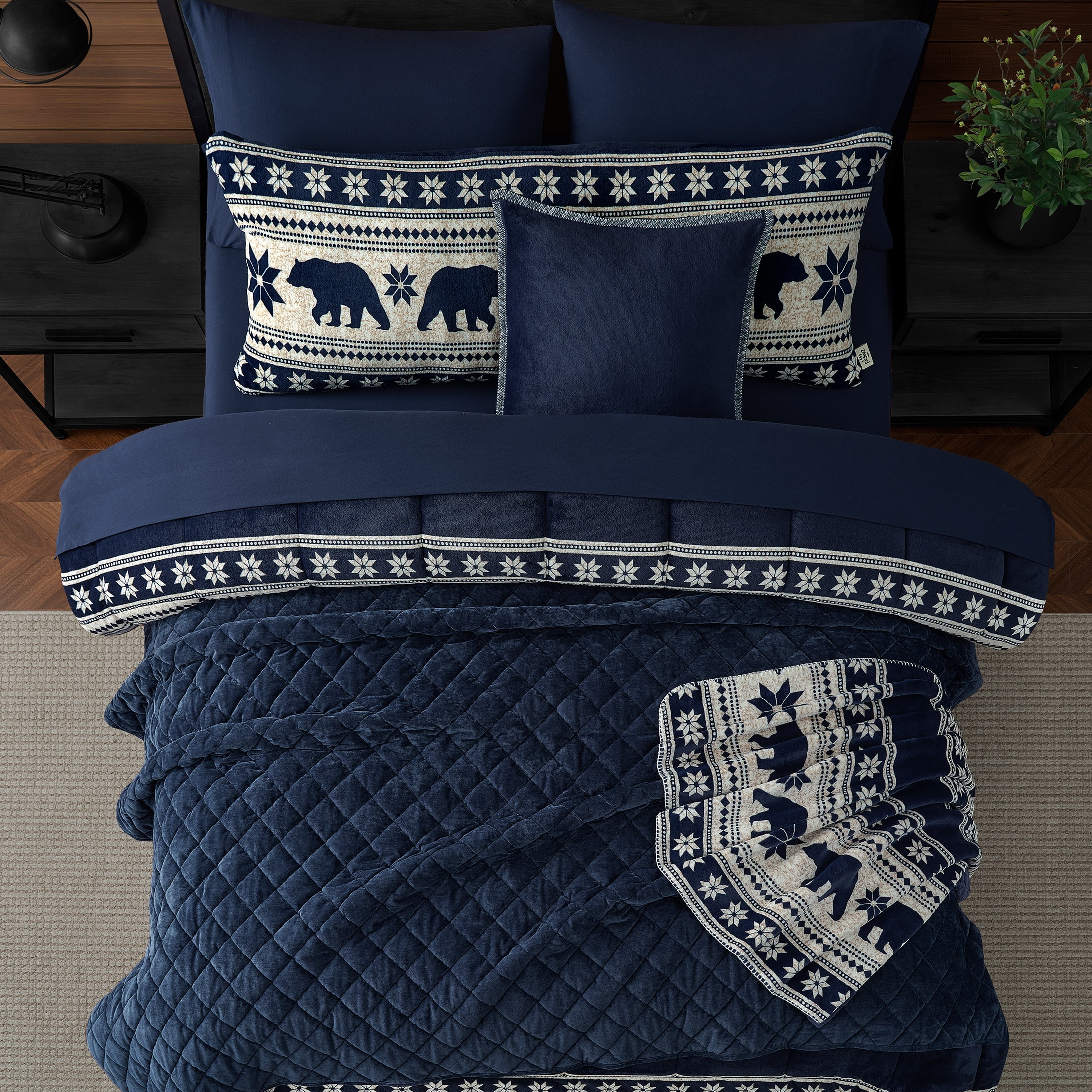 Pawz Navy Blue King 104"x94" Soft Corduroy and Microfiber Velvet Quilt, for Adults and Teens