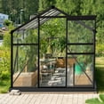 thumbnail image 4 of Seizeen 6x10FT Outdoor Greenhouse, Walk-in Green House Polycarbonate, Aluminium Frame Plant House for Gardening, with Adjustable Vent, 8 Supports, 62’’H Sliding Door, Silver, 4 of 11