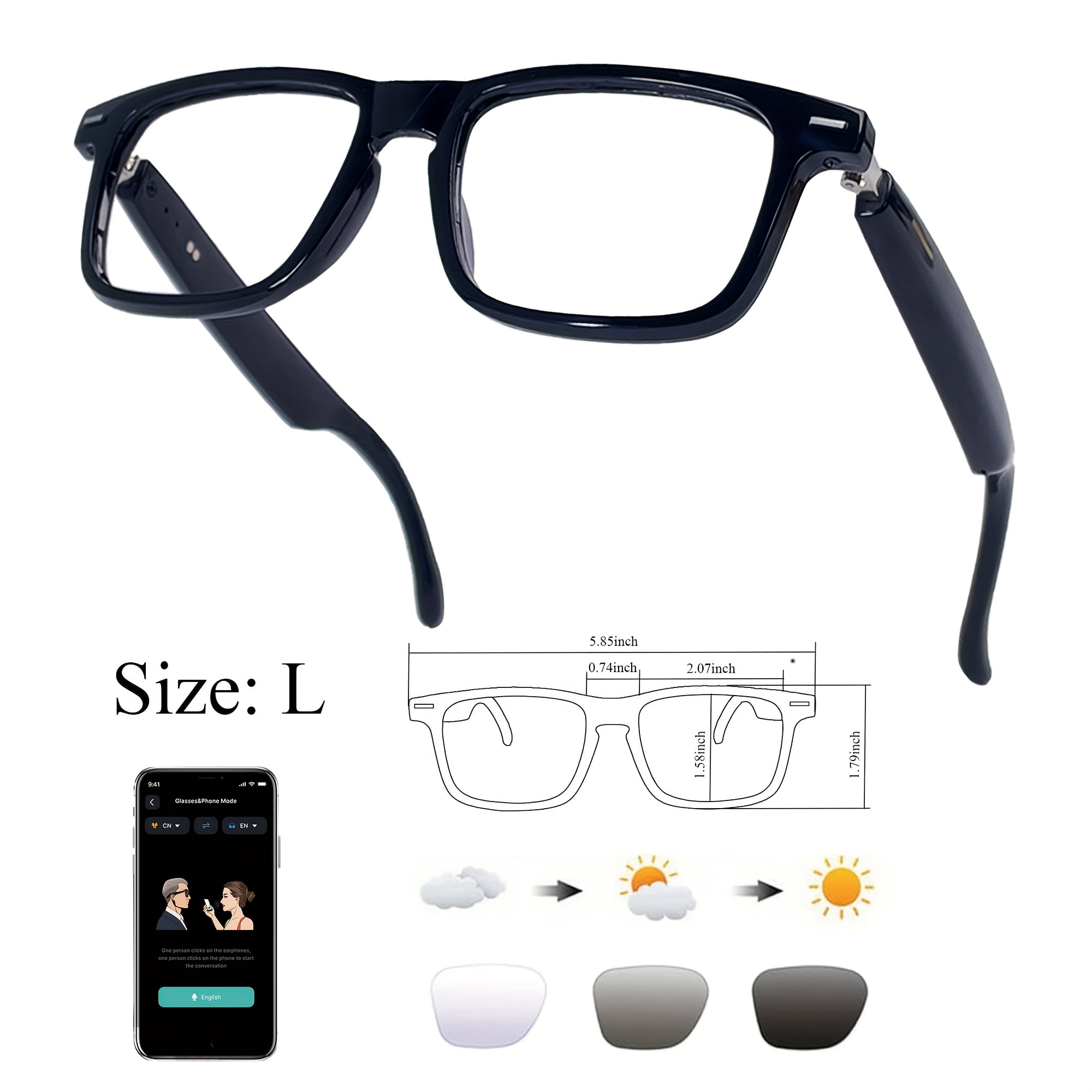 Occhiali Smart Hwagol Con Fotocamera 8MP - AI Per Chiamate, Musica, Traduzione In 140+ Lingue E Riconoscimento Oggetti, Lenti Anti-Luce Blu (Blu)