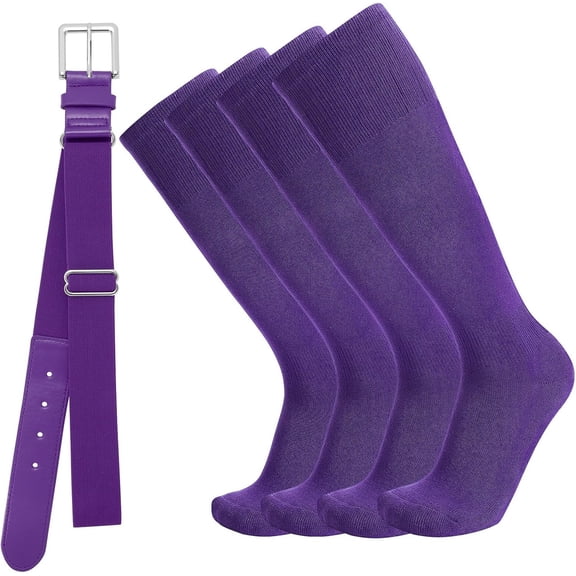 MQINFFDG Baseball or Softball Socks and Belt Combo Set 2 Football Baseball Socks with Softball Belt for Youth Boys Kids Purple