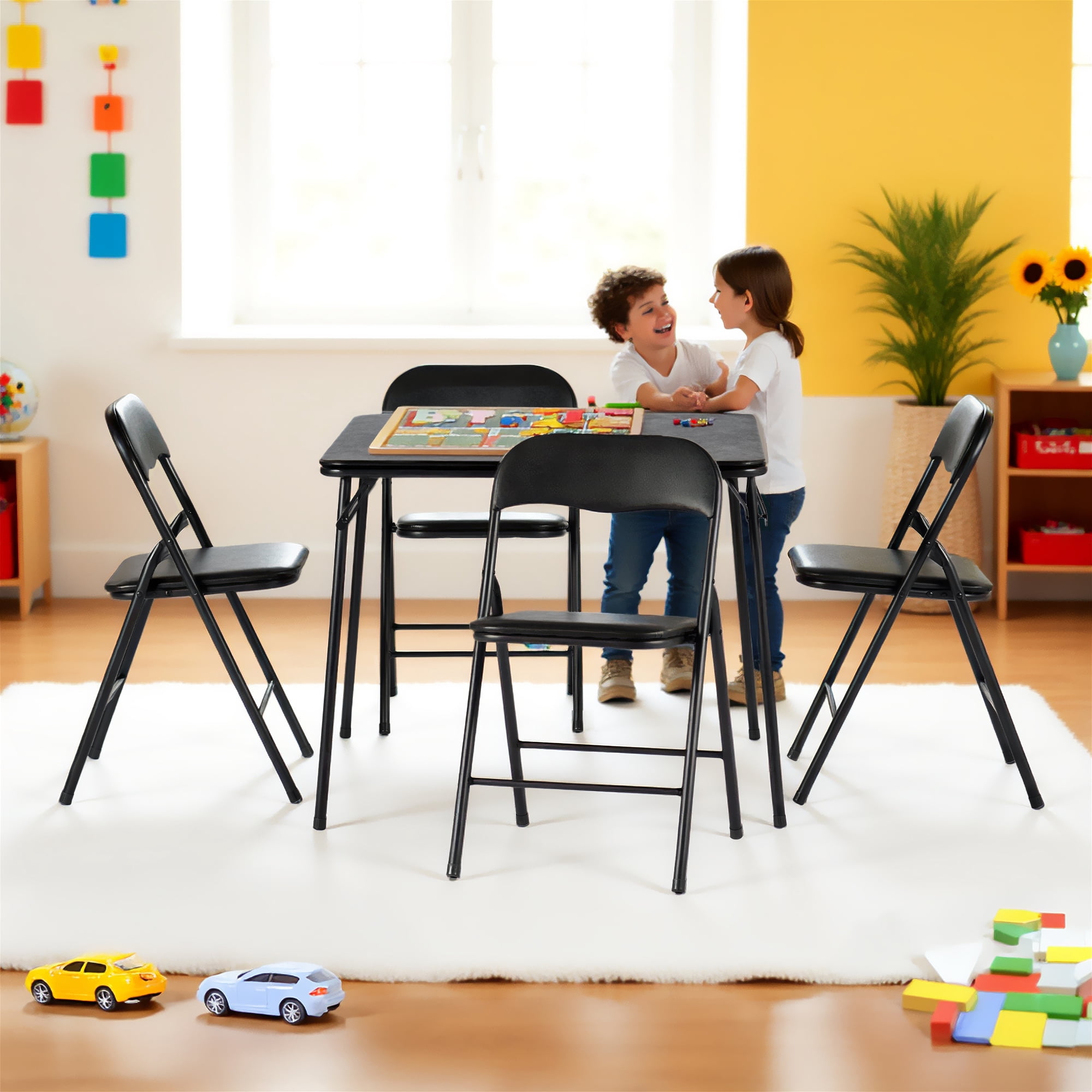 Homy Casa 5-Piece Game Card Table Set, with Folding Chairs for Poker, Board Games, Activity Nights