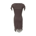 thumbnail image 4 of Diufon Knit Cotton Dresses for Women Solid Color Hem Fringe Dress Crewneck Cap Sleeve Hollow out Dress, 4 of 6
