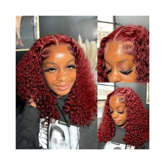 99J Burgundy Short Wigs Human Hair 180 Density 4x4 Transparent Lace Front Wig