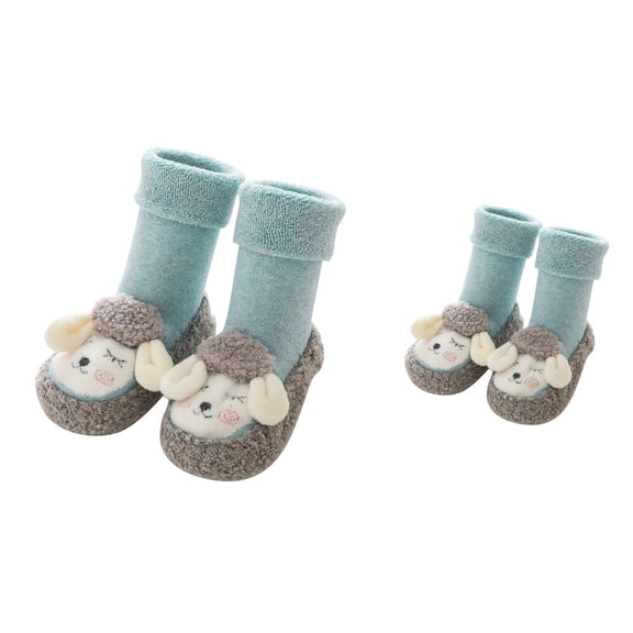Baby Boy Girls Toddlers Indoor Animal Slipper Shoes, Non- Warm Walking Socks with Grips, Cartoon Booties 2 Pairs for
