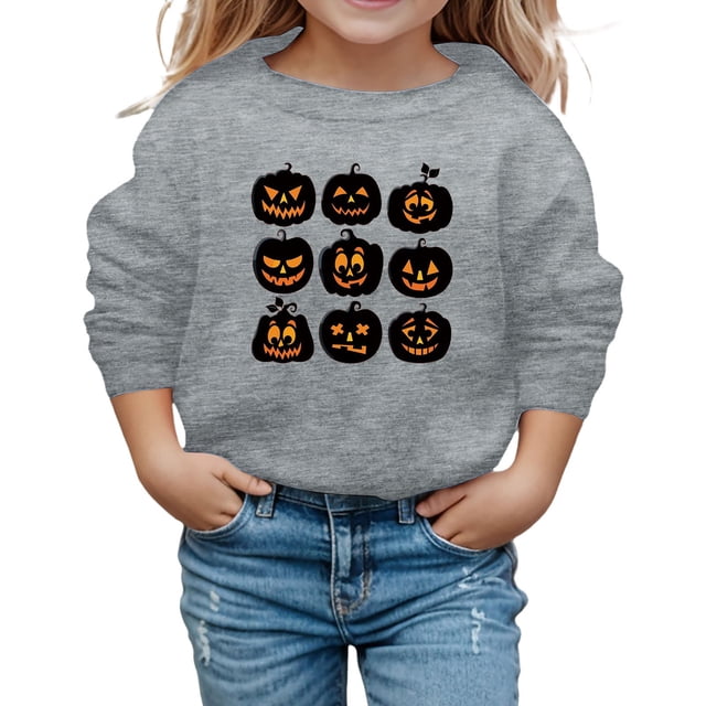 Chandail à Capuchon et Chandails en Molleton pour Filles, Imprimé Mignon d'Halloween, Chandail à Manches Longues Col Rond pour Tout-Petits, Enfants, Tenue Décontractée Confortable Automne Hiver