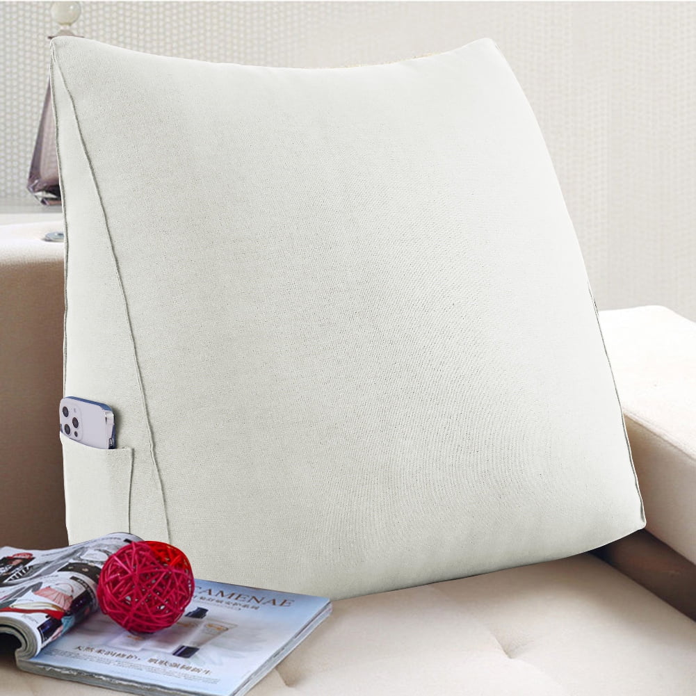 WOWMAX PP-Cotton Filled Triangular Wedge Pillow Positioning Support Reading Backrest Cushion for Sofa Bed Day Bed and Upholstered Headboard with Removable and Washable Cover Ivory 23.5 Inches