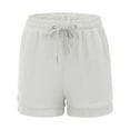 thumbnail image 3 of Women's Cotton-Linen Casual Shorts - Elastic Waist Pull-On with Side Pockets, Beach & Lounge Shorts | Yubnlvae (White | L), 3 of 4