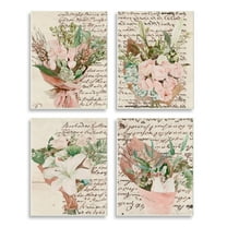 Stupell Indtries Quaint Pink Flowers Green Leaves Vintage Brown Script,13 x 19,Design by Melissa Wang
