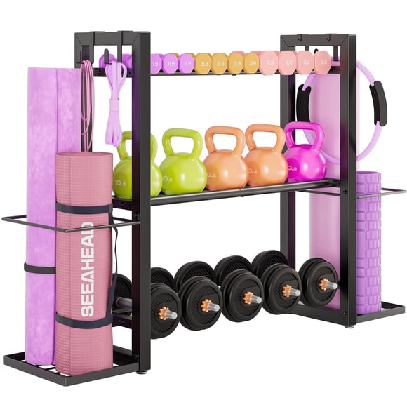 Soporte para mancuernas SEEAHEAD de 3 niveles, ajustable, de metal pesado