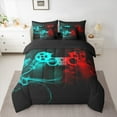 thumbnail image 2 of jejeloiu Teens Video Game 7pcs Bedding Comforter Set,Cartoon Console Gamepad Queen Bedding Sets,Cyan Red Ombre Queen Sheet Sets For Teens,Breathable Home Decor Reversible, 2 of 8