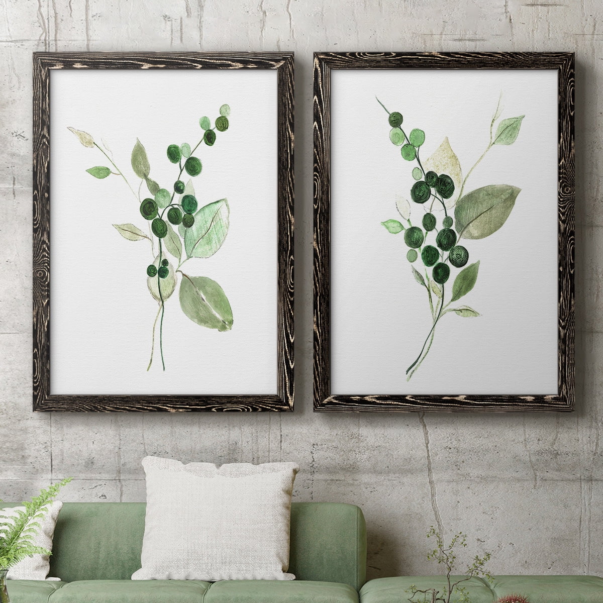 Sprigs in Green I - Premium Framed Canvas 2 Piece Set - Ready to Hang