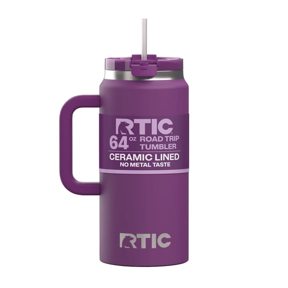 RTIC 64 oz Ceramic Lined Insulated Road Trip Tumbler, Leak-Resistant Lid, Berry Jam