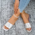 thumbnail image 4 of Byworldtasic Leather Flat Sandals For women Square Open Toe Slide Sandals Casual Summer Shoes, 4 of 6