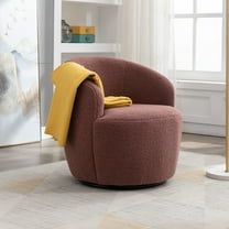 Teddy Fabric Swivel Barrel Accent Sofa Chair, Upholstered Club Chair with Wrap-Around Backrest, Cozy Leisure Vanity Chair with Black Powder Coating Metal Base for Living Room, Bedroom, Red