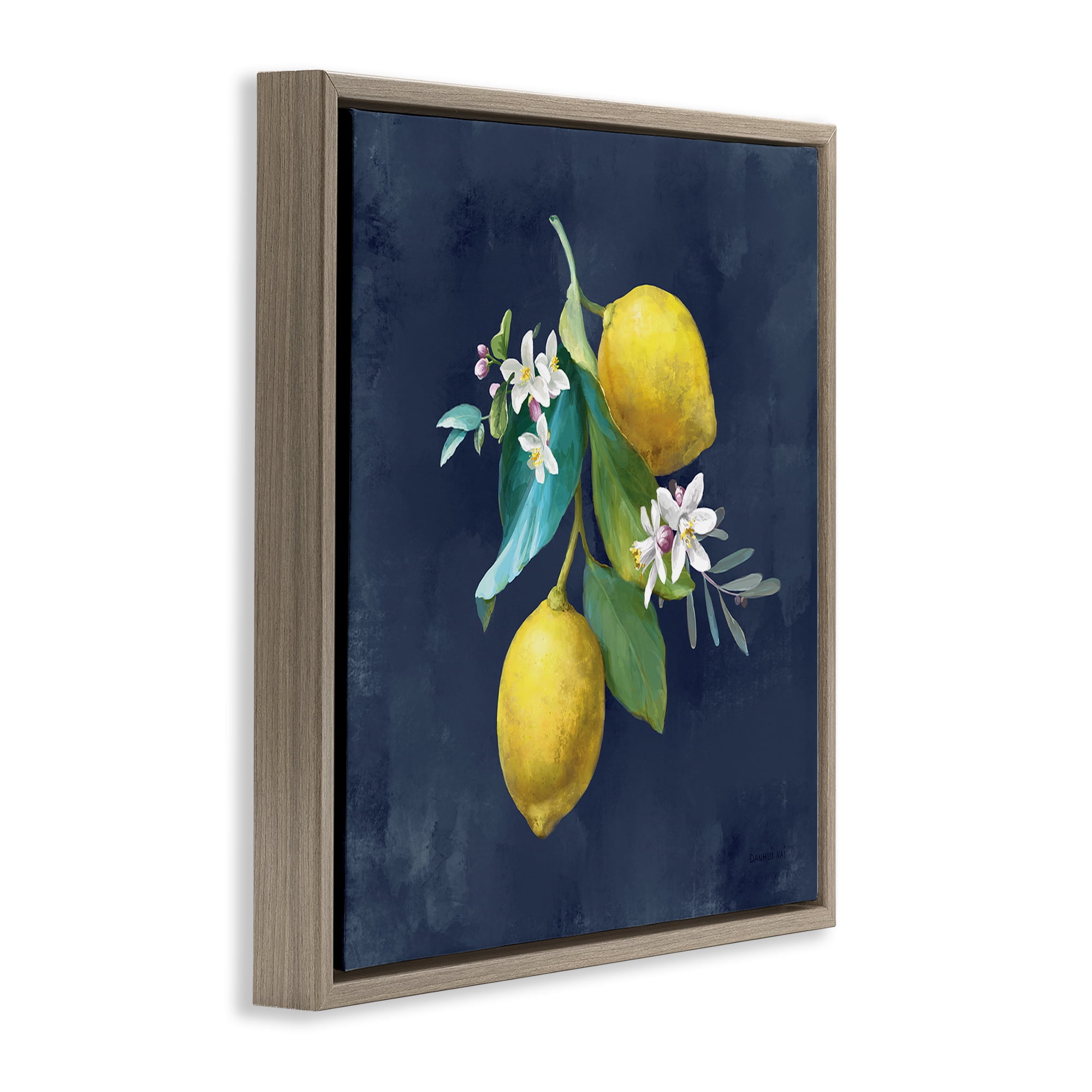 Stupell Industries Lemon Cluster on Blue Food & Beverage Painting Brown Floater Framed Canvas Art Print Wall Art, 25 x 25