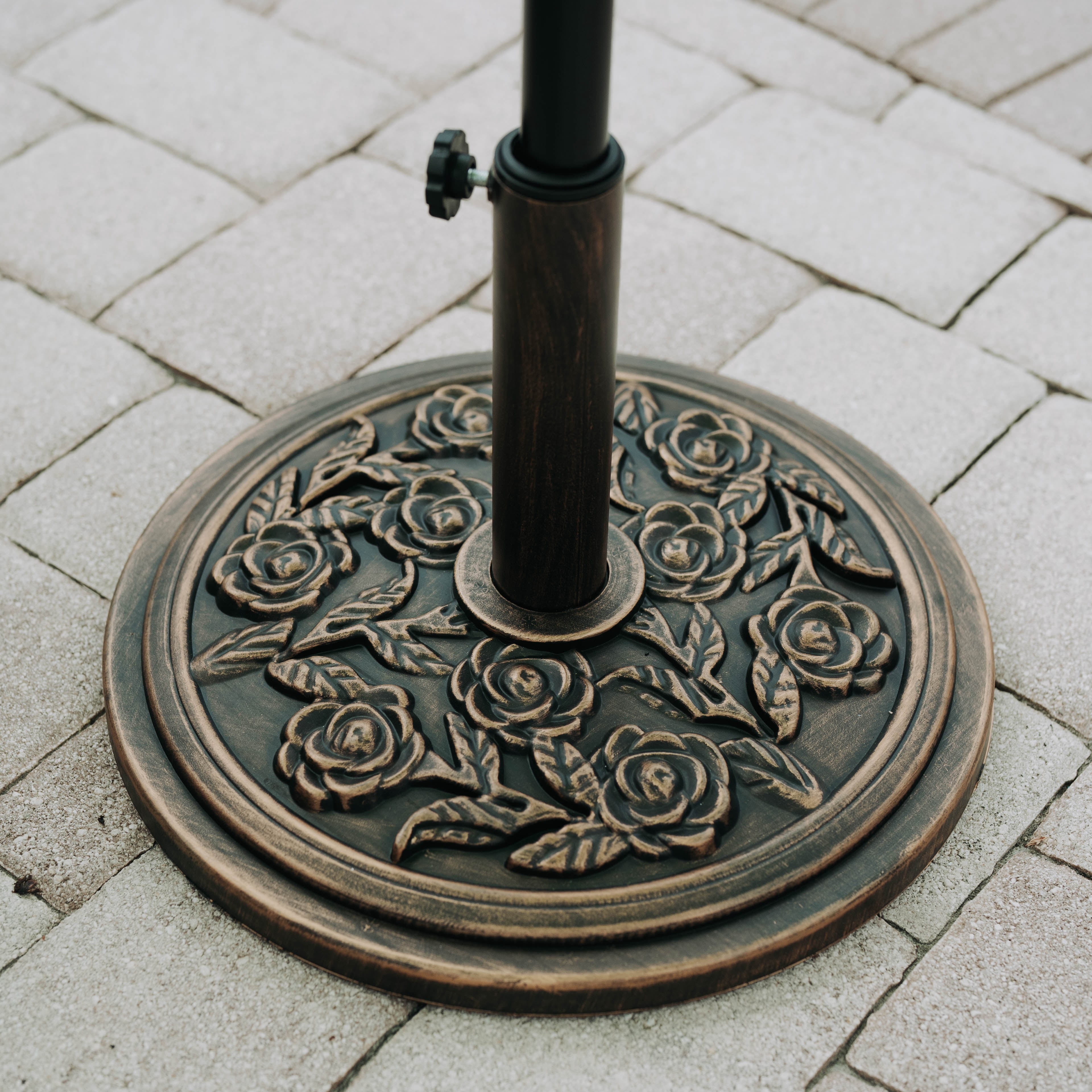 18 Inch Cast Stone Patio Umbrella Base, Bronze Powder Coated Finish