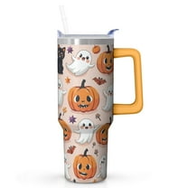 Halloween Tumbler 40 oz with Handle and Straw Skeleton Ghost Travel Cup Halloween Birthday Gifts Insulated Mug