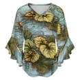 thumbnail image 5 of Leaves Circuit Board Pattern Art Women's V-Neck Blouse With 3/4 Ruffled Bell Sleeves Casual Top Ladies Blouses, 5 of 7