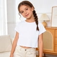 thumbnail image 2 of Tfken Summer Girls Tshirts Solid Color Short Sleeve Crew Neck Tops Casual Daily Wear Children Soft T-Shirts White Size 5-6 Years, 2 of 4