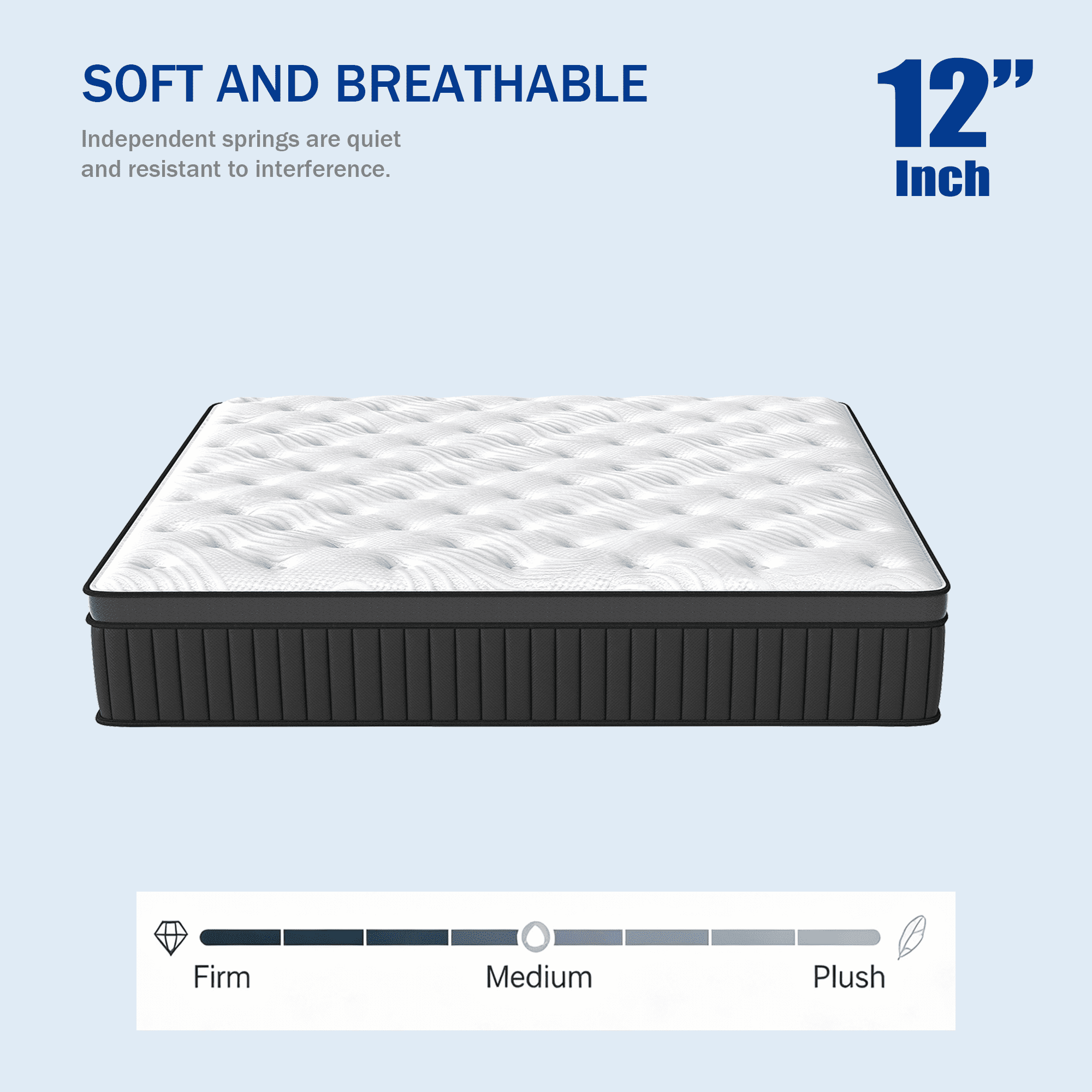 OPV 14 inch Twin Sized Medium Hybrid Mattress High Density Foam Layer Individually Pocketed Springs Motion Isolation Comfortable Sleep