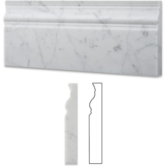 Italian Carrara White Marble Honed 5 X 12 Baseboard - Box of 5 Pcs.