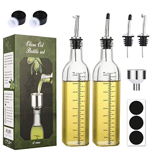 2 PACK]Aozita 17 oz Glass Olive Oil Dispenser Bottle Set - 500ml 