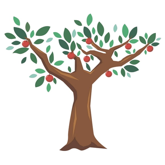 Huge Tree with Fruits Artwork Design for Kid's Room Vinyl Wall Decal - Apples Hanging on a Tree Art for Nursery Wall Decoration 28" x 21"