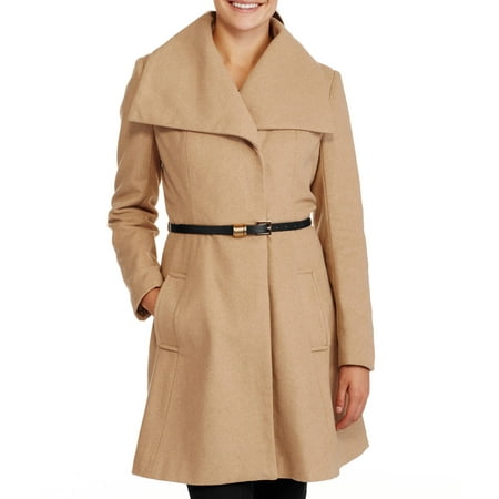 Women's Chic Belted Faux Wool Coat - Walmart.com